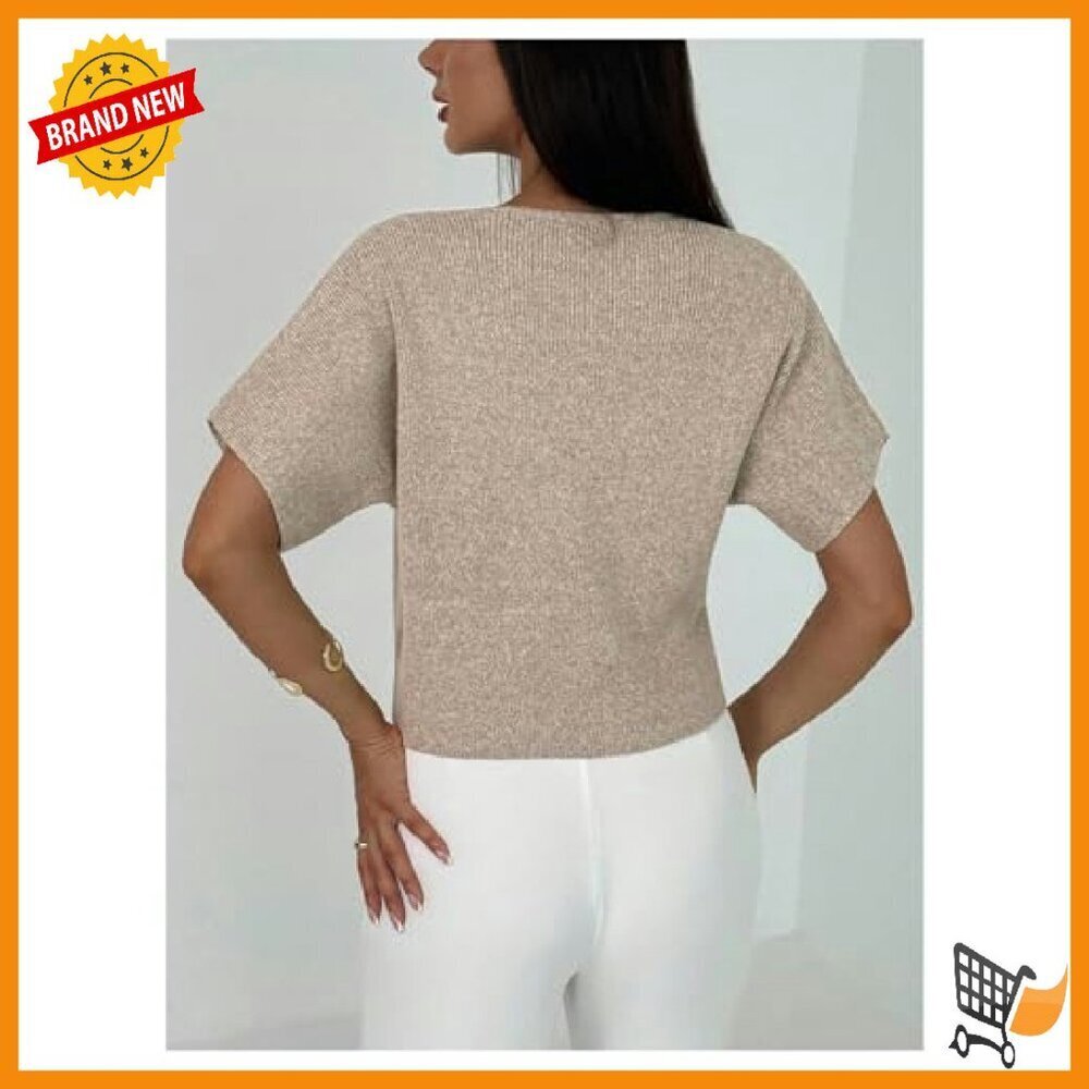 Women's Short Sleeve Cardigan V Neck Button Down Office Sweater - Picture 4 of 6